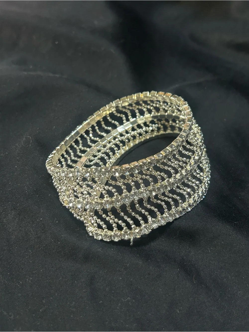Rhinestone Stretch Bracelet - Sparkling Silver Multi-Row Design